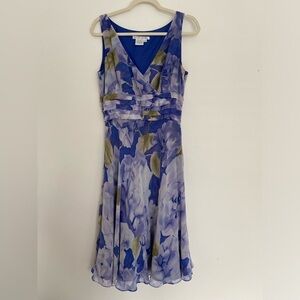 Vintage Maggy London Silk Blue Floral Dress‎ 12 Whimsical Fairy Feminine Flowy